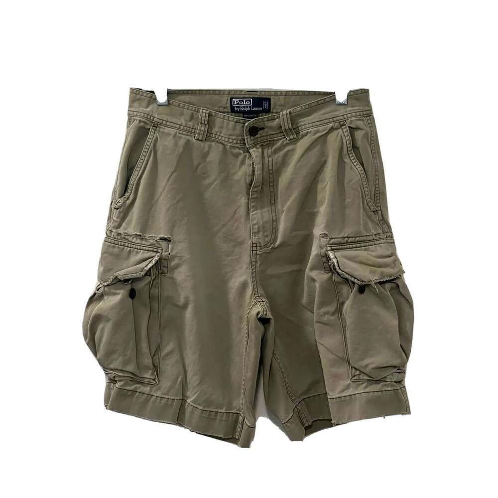 POLO by Ralph Lauren Mens Khaki Distressed Classic Chino Cargo SHORTS Size 30